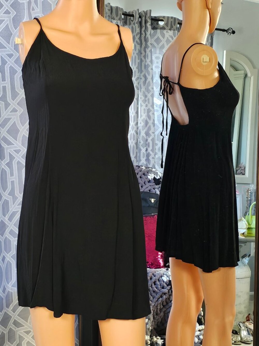 Forever 21 Black Satin Slip Dress, Size M